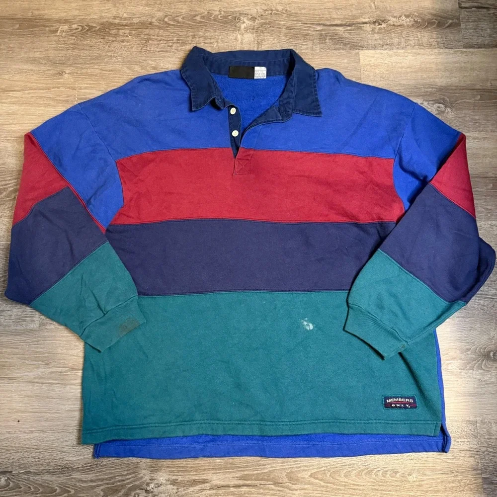 Vintage Members Only Colorblock Rugby Sweatshirt Mens XL Blue Red Teal 90s